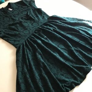 Dark Green and Black Fit and Flare Dress - L